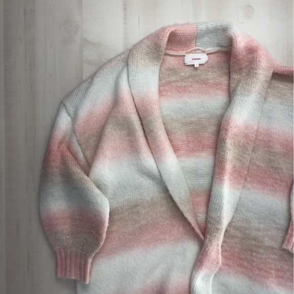 XIRENA minta striped oversized loose fit cardigan duster sweater pink wool M - Picture 6 of 10